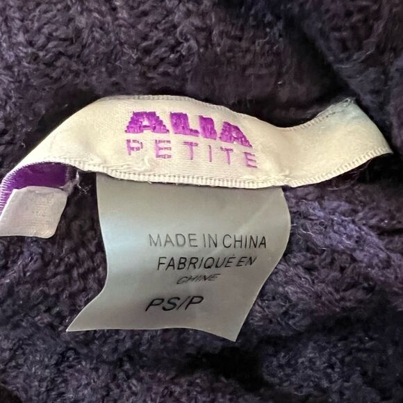 ALIA Petite Purple Cable Knit Cowl Neck Long Sleeve Scoop Bottom Sweater SP - Picture 8 of 8